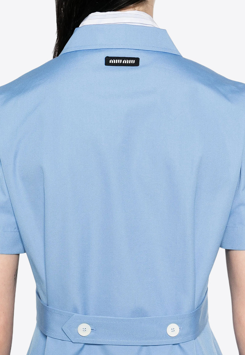Miu Miu Canvas Shirt with Logo-Patch Light Blue MK1934SOOO1BMS_F0013
