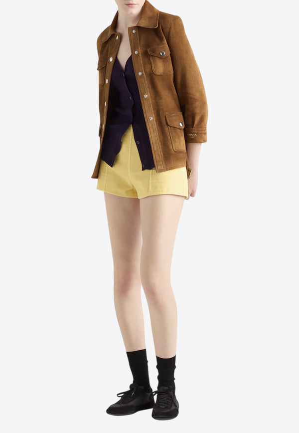 Prada Logo Patch Double Mini Shorts Yellow P280ISOOO16L5_F0010