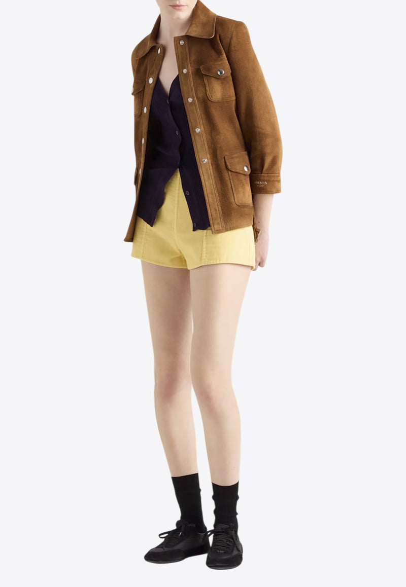 Prada Logo Patch Double Mini Shorts Yellow P280ISOOO16L5_F0010