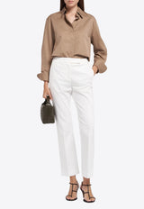 Max Mara Okra Satin Tailored Pants White 2511131072600OKRA_056