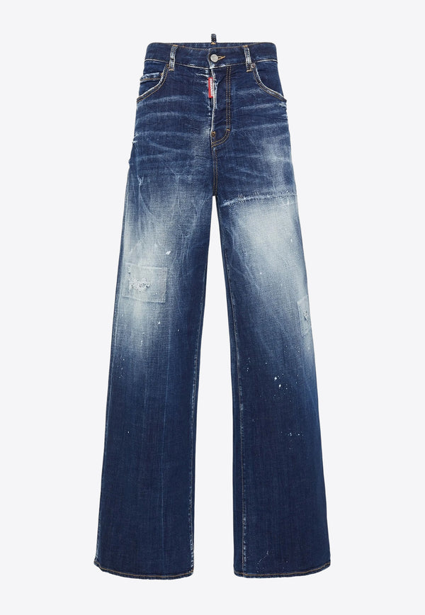 Dsquared2 Diego Wide-Leg Faded Jeans Navy S72LB0826S30664_470