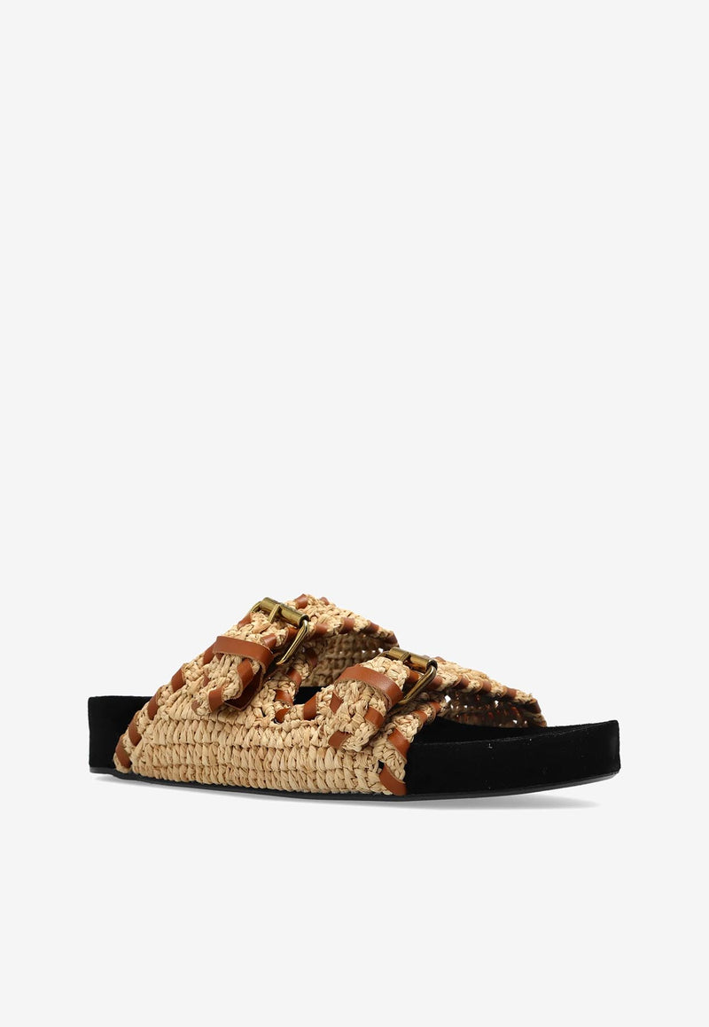 Isabel Marant Lennyo Woven Leather Slides Beige SD0118FAC1B10S_NLCG