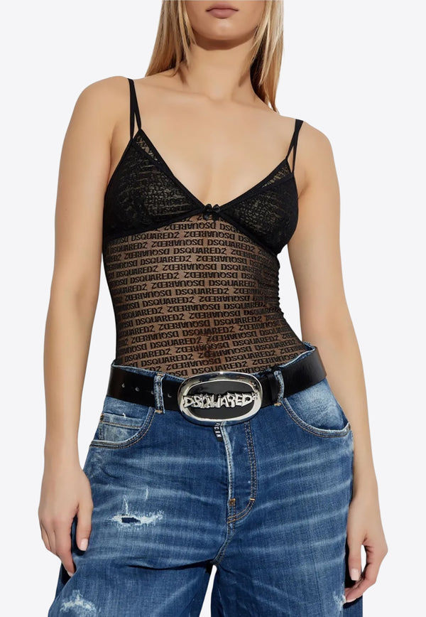 Dsquared2 Logo Jacquard Mesh Top Black D8D805840_001