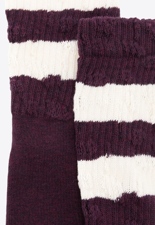 Golden Goose DB Distressed Striped High Ribbed Socks Purple GUP00883P000488_82893