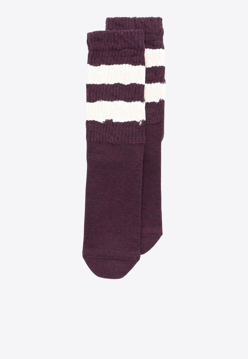 Golden Goose DB Distressed Striped High Ribbed Socks Purple GUP00883P000488_82893
