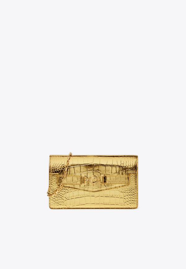Versace Medusa 95 Croc-Embossed Leather Chain Clutch Gold 1020075 1A10014 1X00V