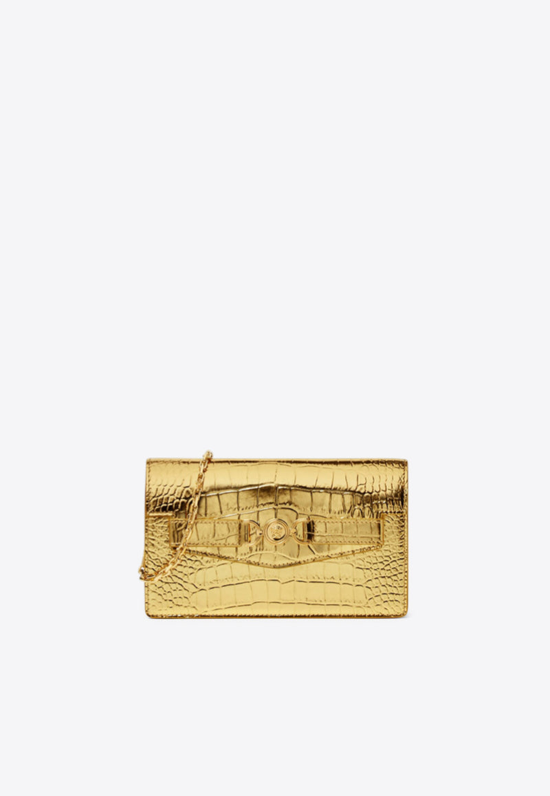 Versace Medusa 95 Croc-Embossed Leather Chain Clutch Gold 1020075 1A10014 1X00V