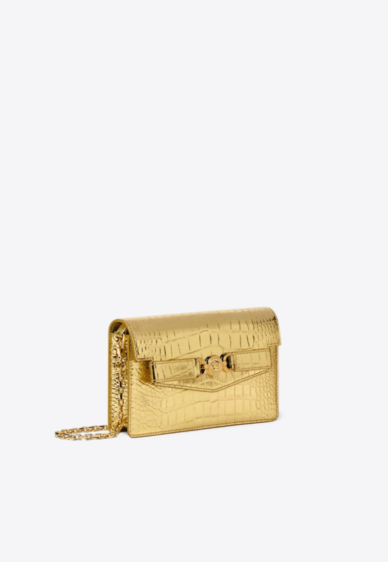 Versace Medusa 95 Croc-Embossed Leather Chain Clutch Gold 1020075 1A10014 1X00V