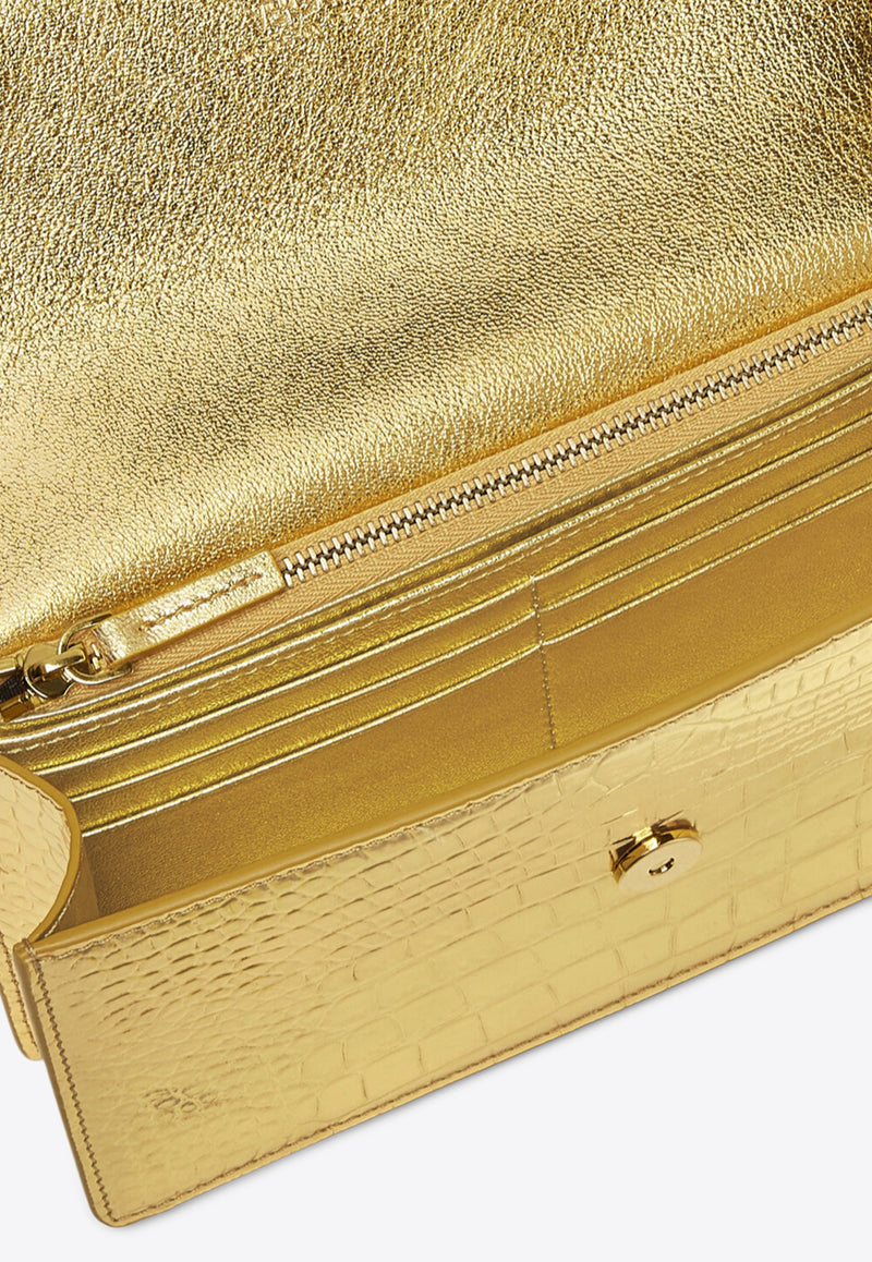 Versace Medusa 95 Croc-Embossed Leather Chain Clutch Gold 1020075 1A10014 1X00V