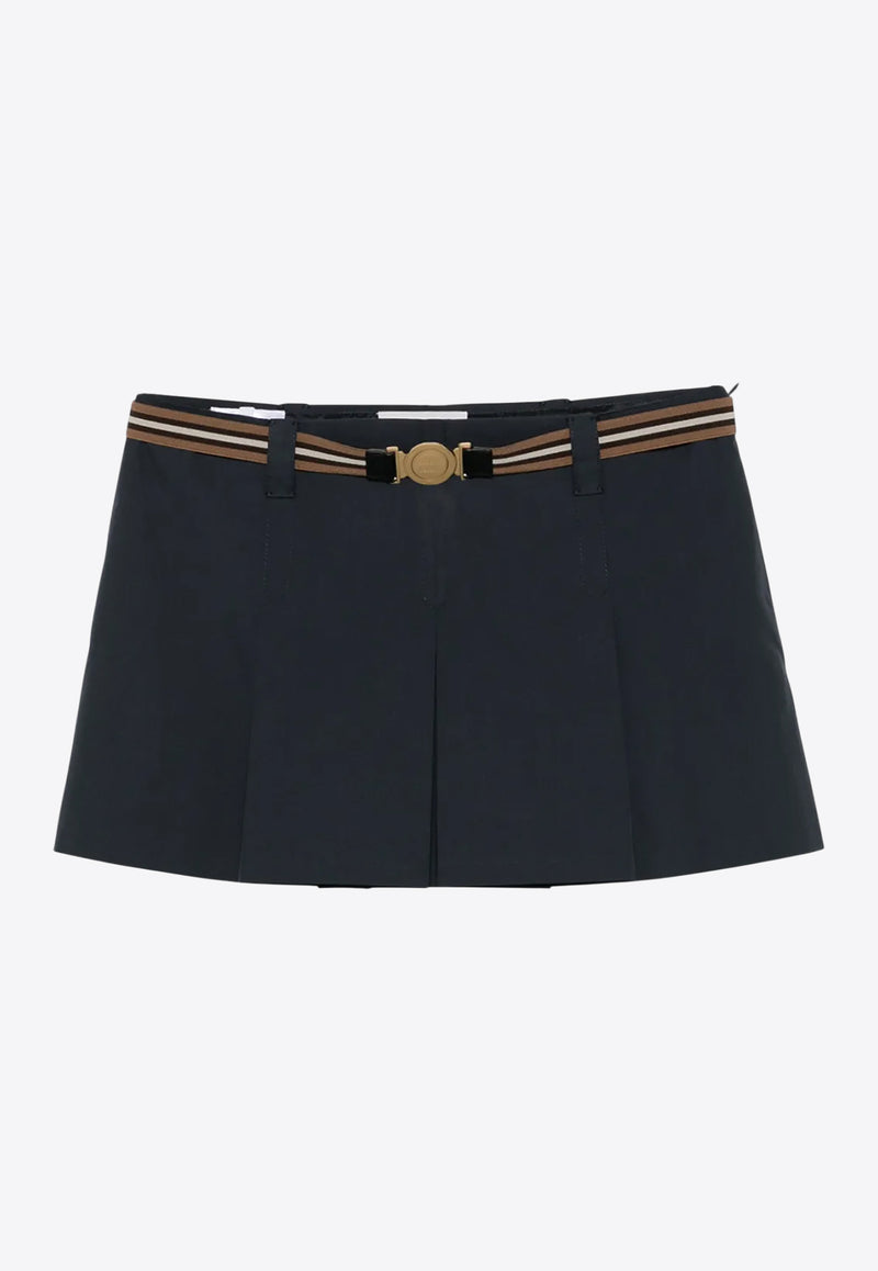 Miu Miu Pleated Mini Skirt with Embroidered-Logo Navy MG2406SOOO12NS_F0008