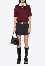 Miu Miu Pleated Mini Skirt with Embroidered-Logo Navy MG2406SOOO12NS_F0008