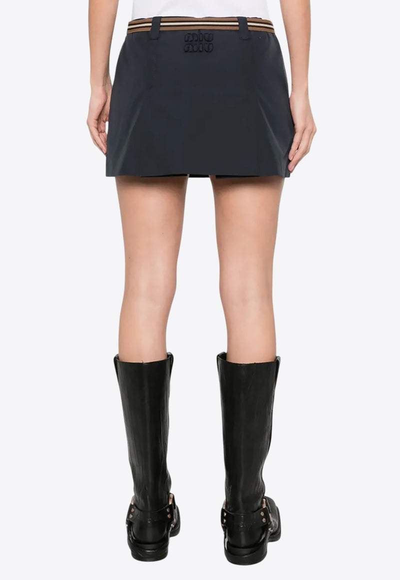 Miu Miu Pleated Mini Skirt with Embroidered-Logo Navy MG2406SOOO12NS_F0008