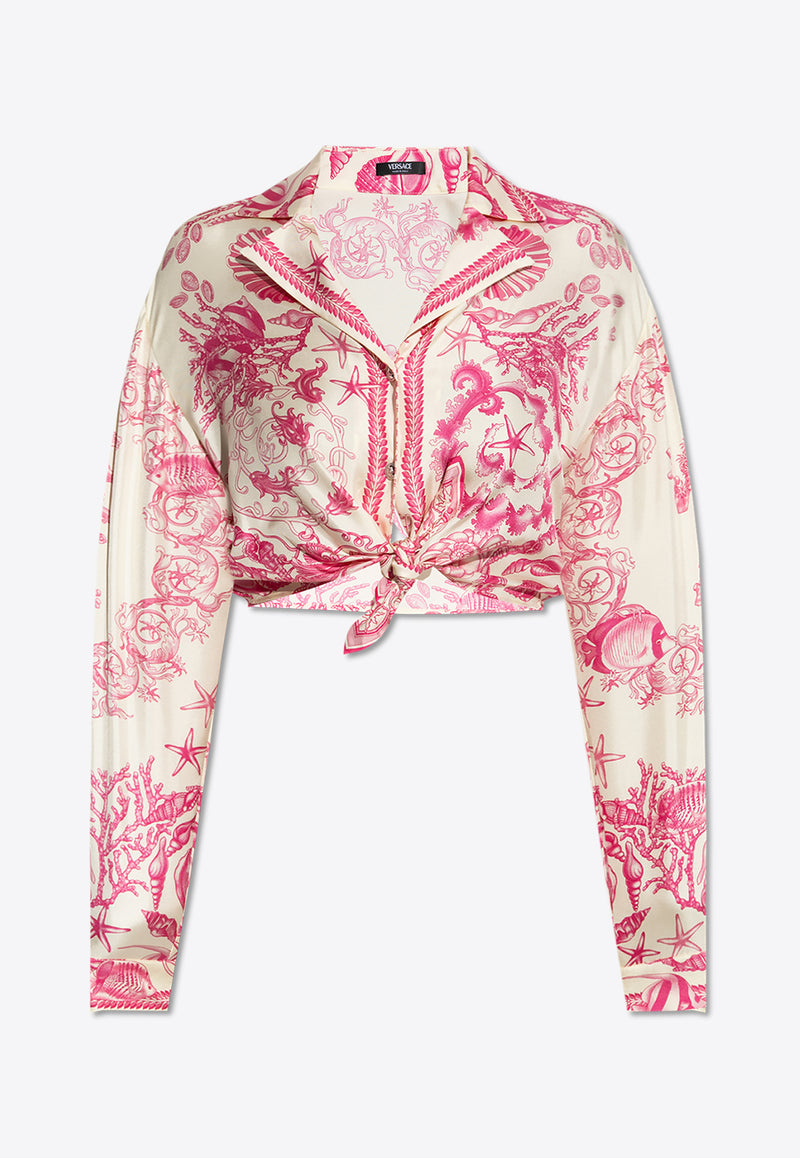 Versace Underwater Barocco Print Knotted Shirt Pink 1020307 1A15277 5K660
