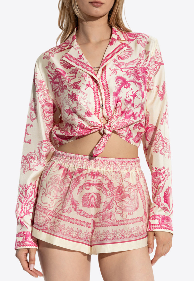 Versace Underwater Barocco Print Knotted Shirt Pink 1020307 1A15277 5K660