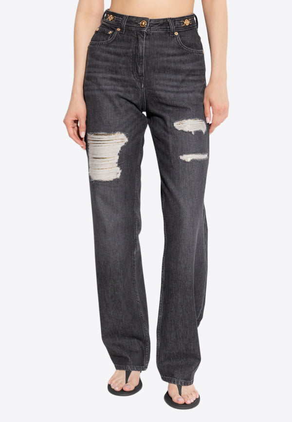 Versace Metal Mesh High-Rise Jeans Black 1020410 1A14809 1D040