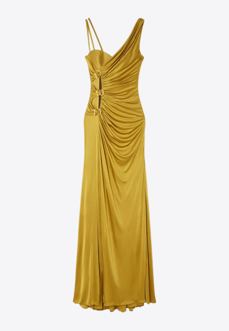 Versace Asymmetric Gathered Sleeveless Gown Yellow 1020422 1A12497 1YD10
