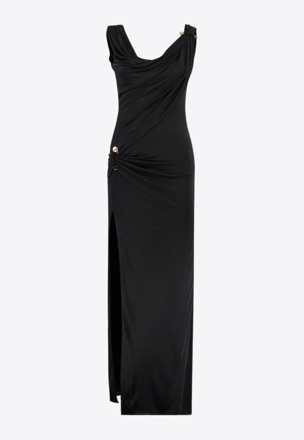 Versace Safety Pin Gathered Maxi Dress Black 1020424 1A12497 1B000