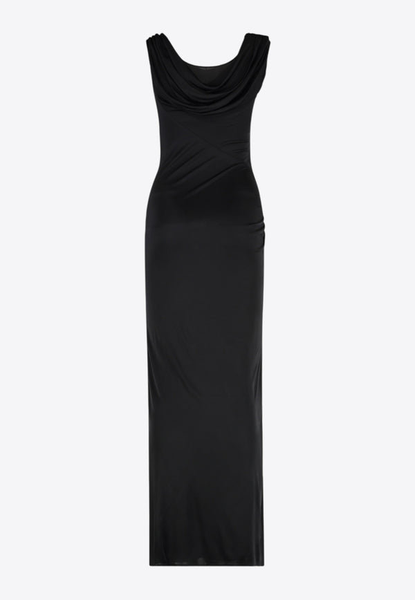 Versace Safety Pin Gathered Maxi Dress Black 1020424 1A12497 1B000