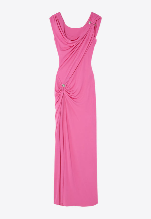 Versace Safety Pin Gathered Maxi Dress Pink 1020424 1A14475 1PV90