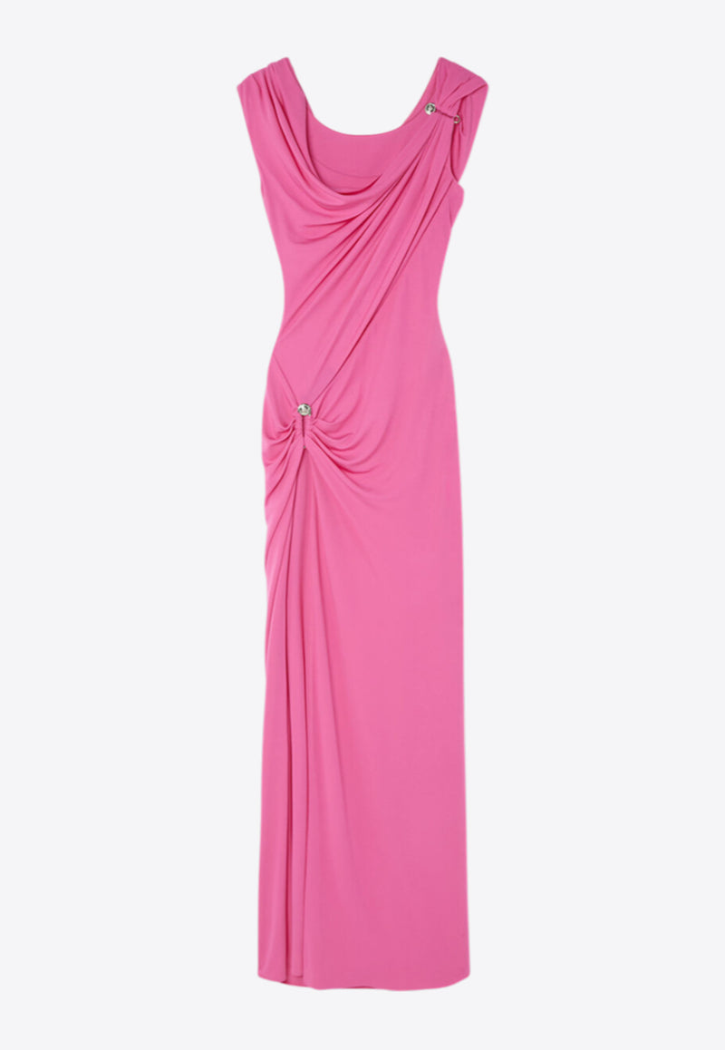 Versace Safety Pin Gathered Maxi Dress Pink 1020424 1A14475 1PV90
