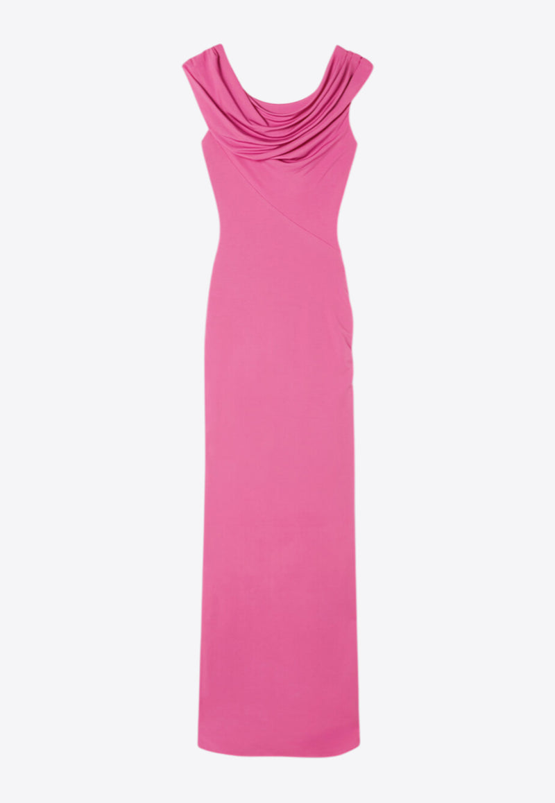 Versace Safety Pin Gathered Maxi Dress Pink 1020424 1A14475 1PV90