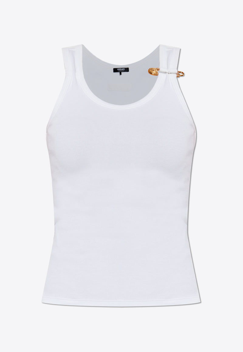 Versace Safety Pin Ribbed Tank Top White 1020463 1A15333 1W000