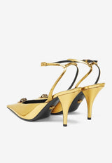 Versace La Medusa 85 Metallic Leather Slingback Pumps Gold 1020479 1A08609 1X00V