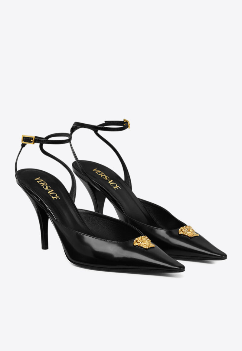 Versace La Medusa 85 Calf Leather Slingback Pumps Black 1020479 1A14835 1B00V