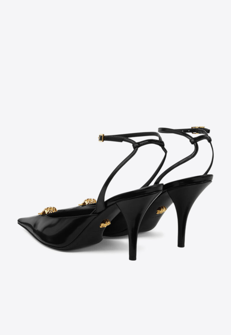 Versace La Medusa 85 Calf Leather Slingback Pumps Black 1020479 1A14835 1B00V