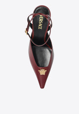 Versace La Medusa 85 Calf Leather Slingback Pumps Burgundy 1020479 1A14835 1RC3V