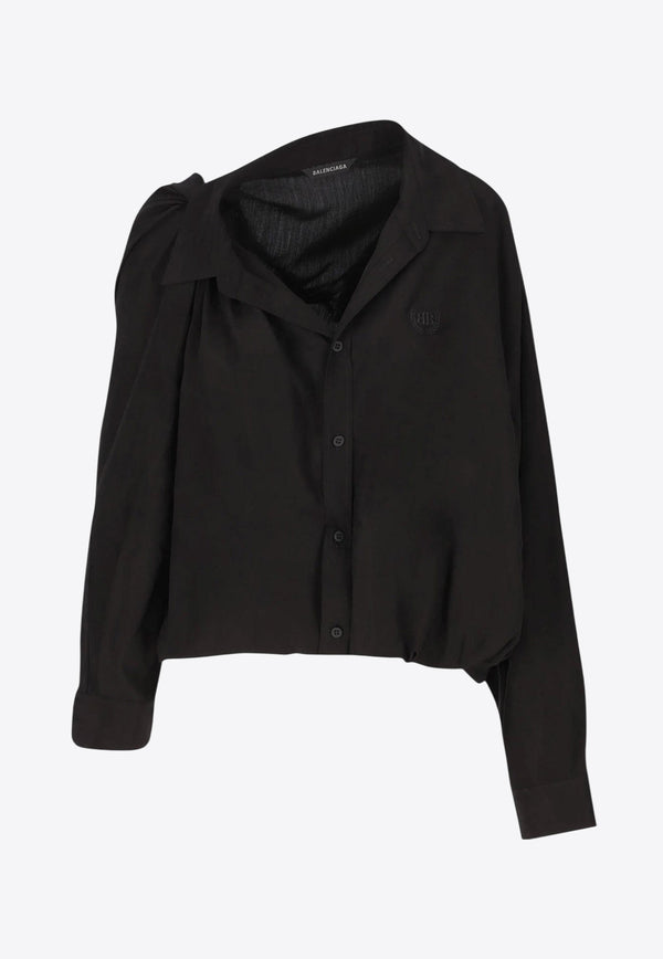 Balenciaga One-Shoulder Poplin Shirt Black 839287TRO371000_Black_34275695