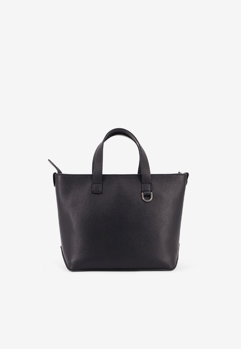 Fendi Small FF Logo Grained Leather Tote Bag Black 7VA658APDRF0GXN_NEROPALLADIO_34276927