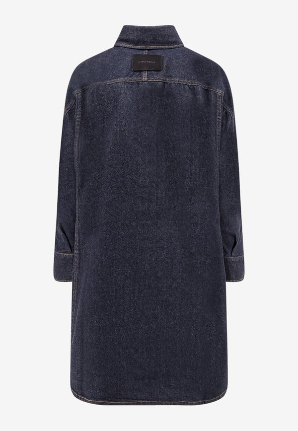 Givenchy Logo Embroidered Cocoon Denim Shirt Denim BW61F1516P401_DARKBLUE_34275659