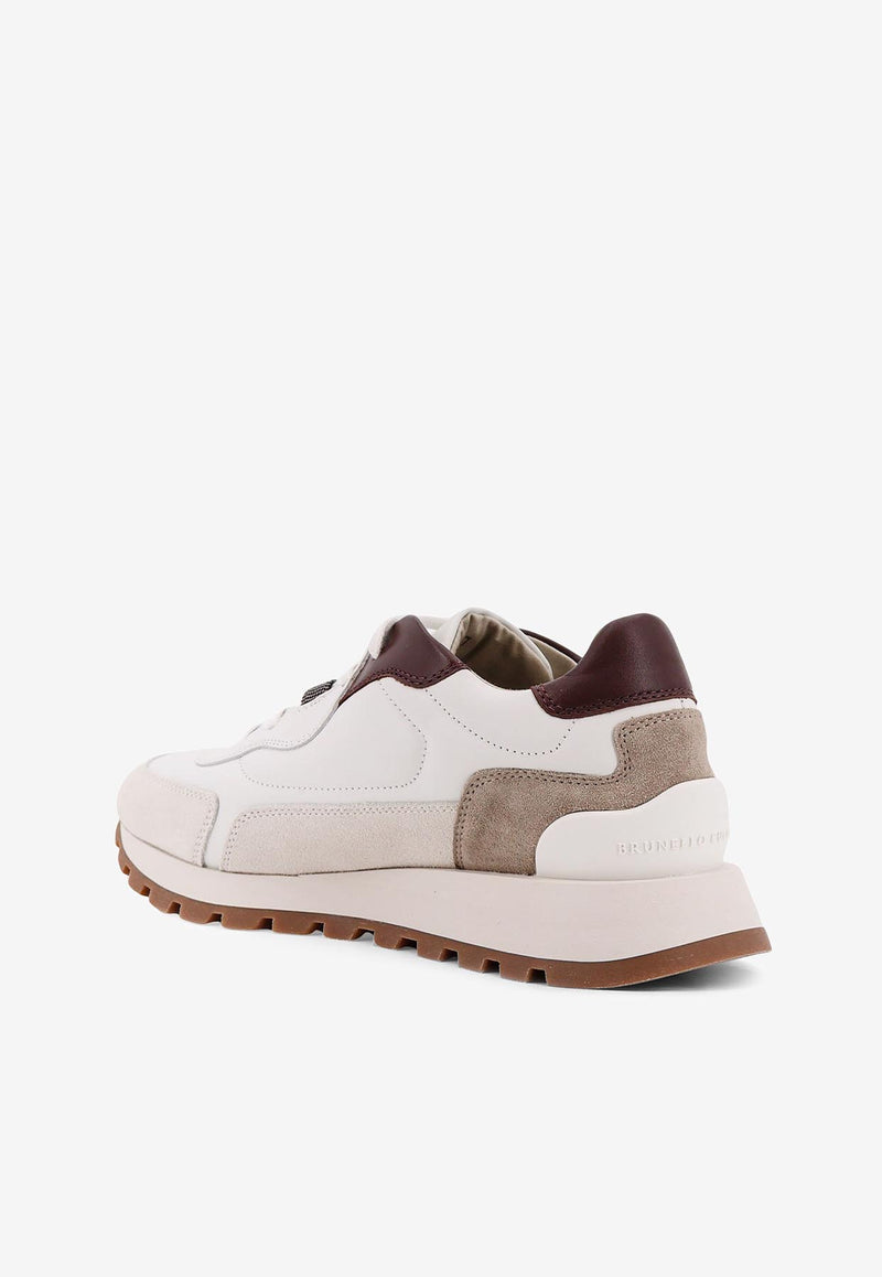 Brunello Cucinelli Monili Embellished Leather and Suede Sneakers White MZGSG3028C7592_White_34275578