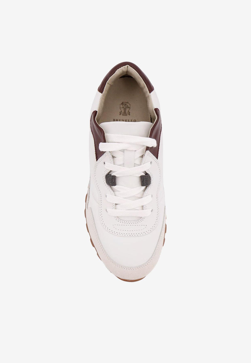 Brunello Cucinelli Monili Embellished Leather and Suede Sneakers White MZGSG3028C7592_White_34275578