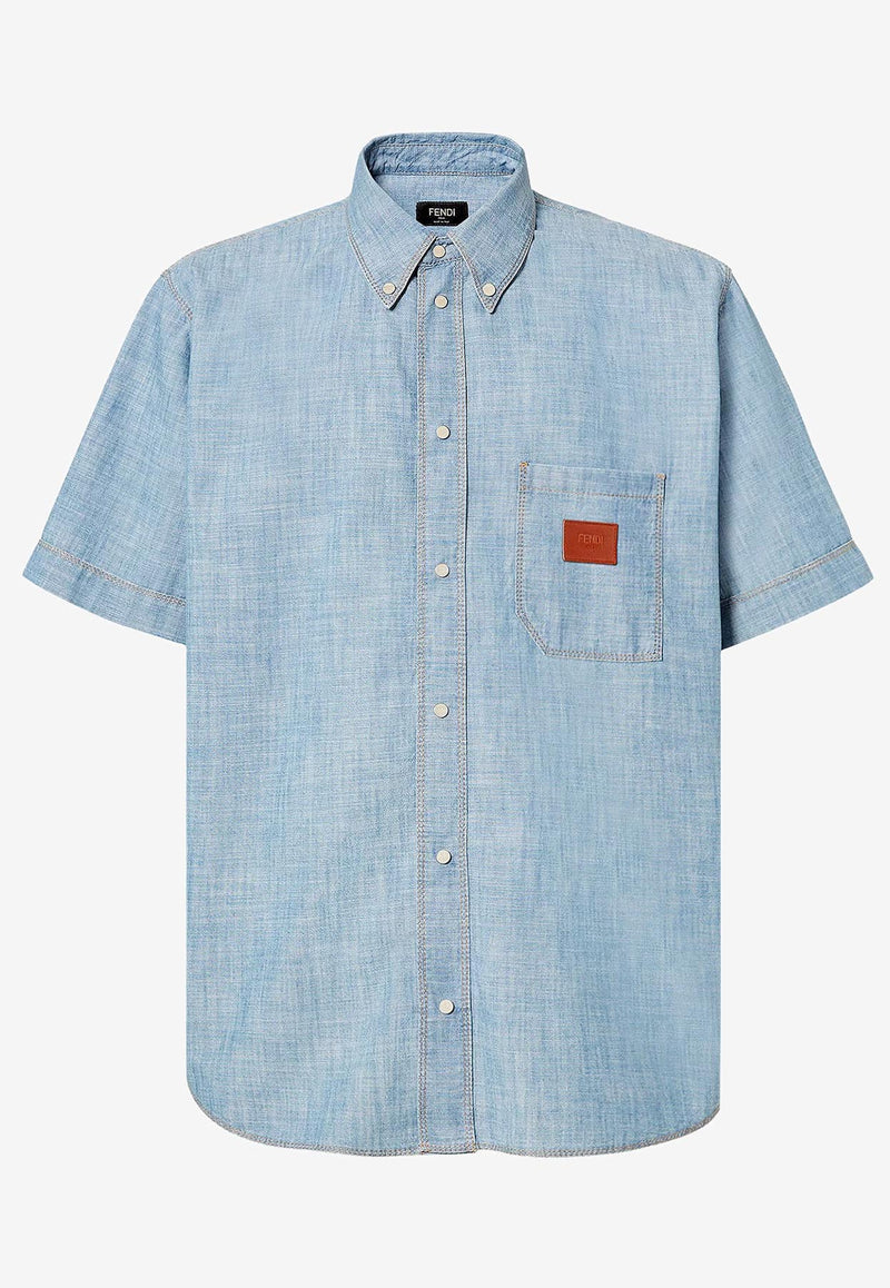 Fendi Logo Patch Short-Sleeved Denim Shirt Blue FS1321AUWXF0LQ0_Blue_34276910