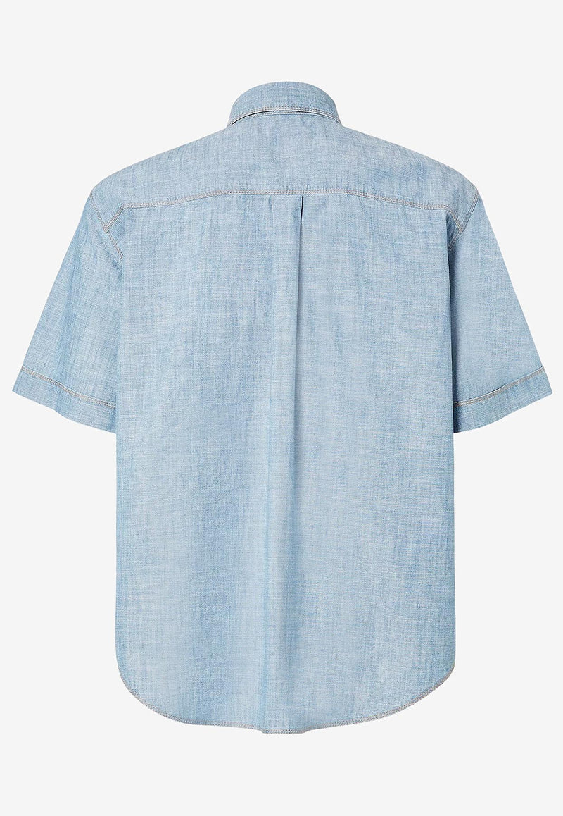 Fendi Logo Patch Short-Sleeved Denim Shirt Blue FS1321AUWXF0LQ0_Blue_34276910