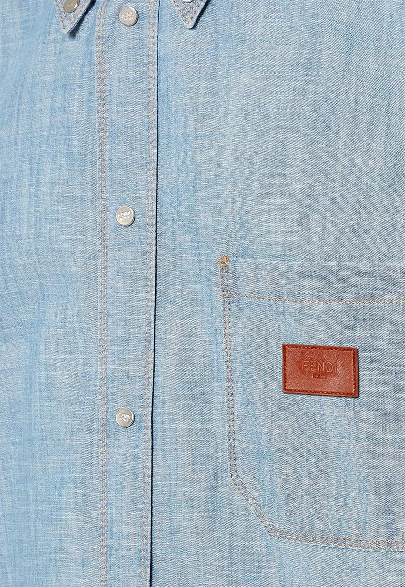 Fendi Logo Patch Short-Sleeved Denim Shirt Blue FS1321AUWXF0LQ0_Blue_34276910