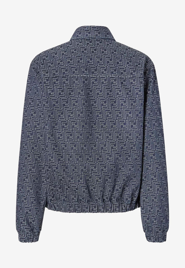 Fendi FF Jacquard Zip-Up Denim Jacket Blue FW1321AUX4F0BUZ_Blue_34276916