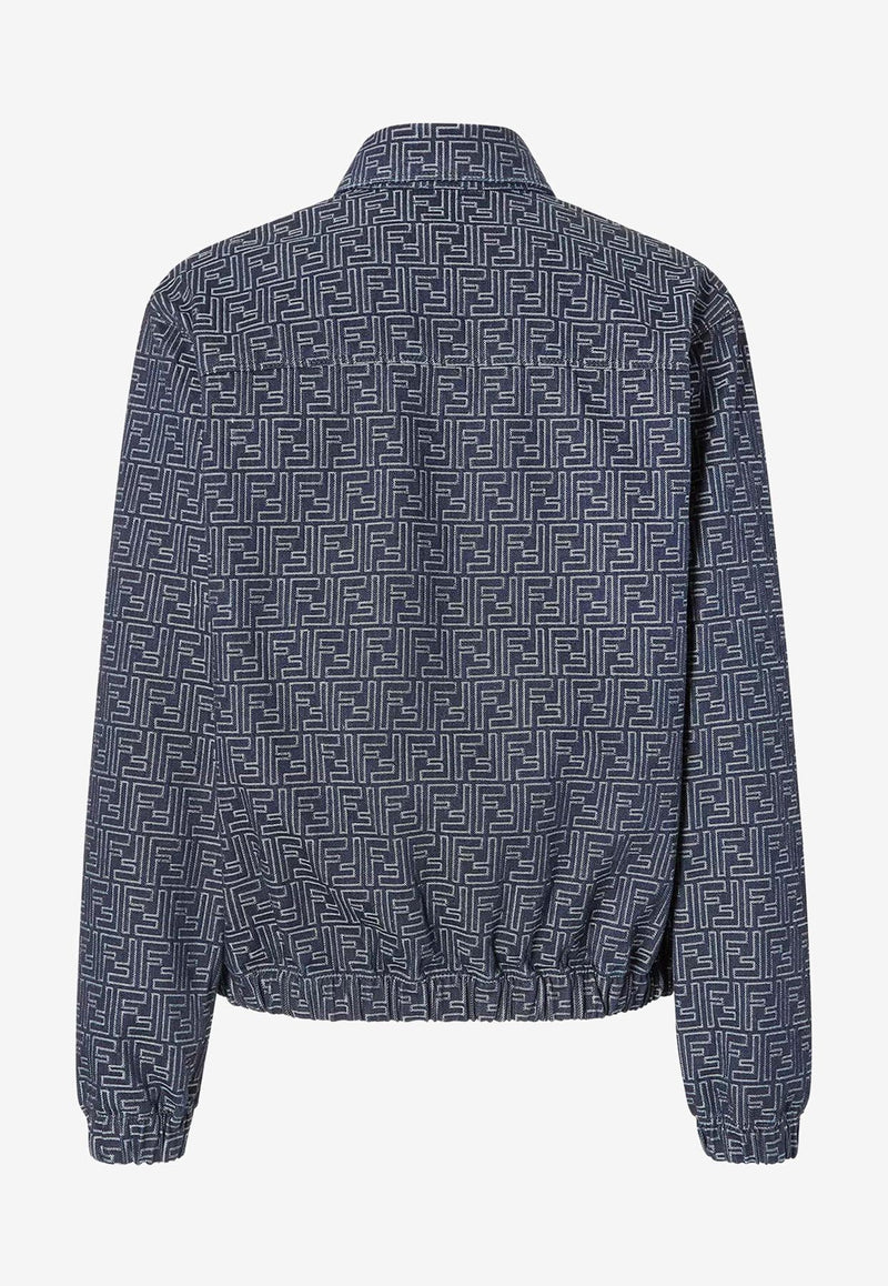 Fendi FF Jacquard Zip-Up Denim Jacket Blue FW1321AUX4F0BUZ_Blue_34276916