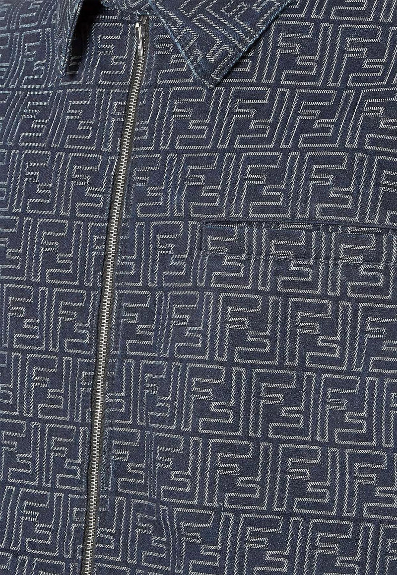 Fendi FF Jacquard Zip-Up Denim Jacket Blue FW1321AUX4F0BUZ_Blue_34276916