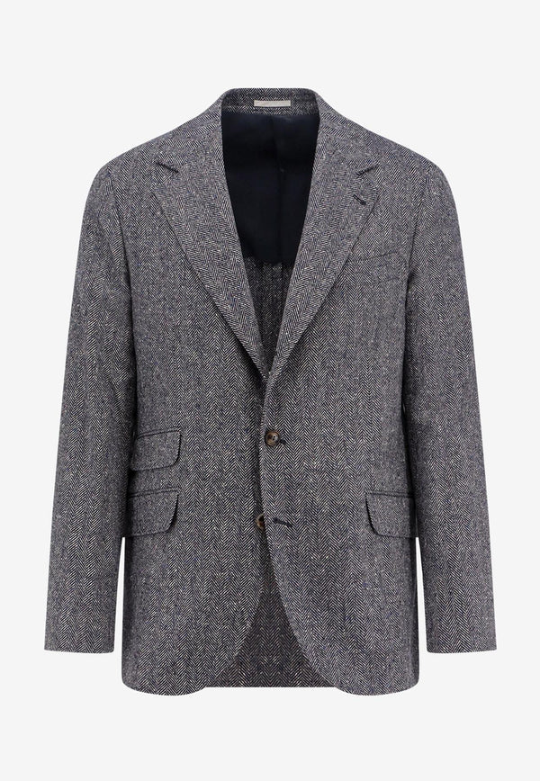 Brunello Cucinelli Single-Breasted Herringbone Wool Blazer Blue MV4177BWDC1020_Blue_34275573