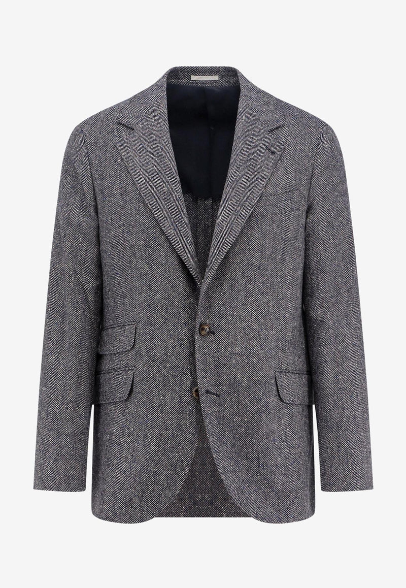 Brunello Cucinelli Single-Breasted Herringbone Wool Blazer Blue MV4177BWDC1020_Blue_34275573