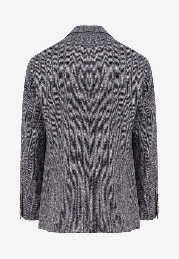 Brunello Cucinelli Single-Breasted Herringbone Wool Blazer Blue MV4177BWDC1020_Blue_34275573