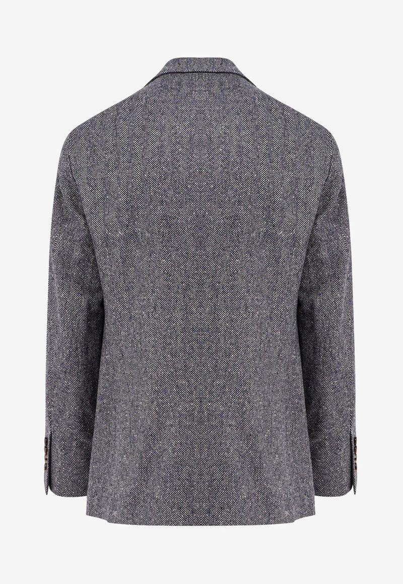 Brunello Cucinelli Single-Breasted Herringbone Wool Blazer Blue MV4177BWDC1020_Blue_34275573