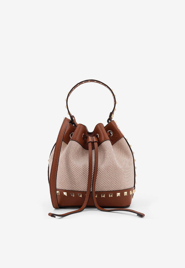 Valentino Rockstud Spike Canvas and Leather Bucket Bag Multicolor 6W2B0R11QCERDV_Brown_34275642