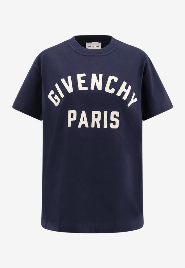 Givenchy Logo Embroidered T-shirt Navy BW70FM3YRS411_Navywhite_34275598