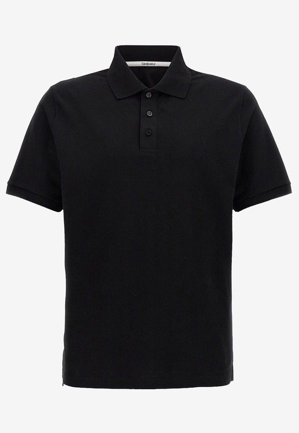 Saint Laurent Cassandre Embroidered Polo T-shirt Black 844845Y37HC1000_Black_29852089