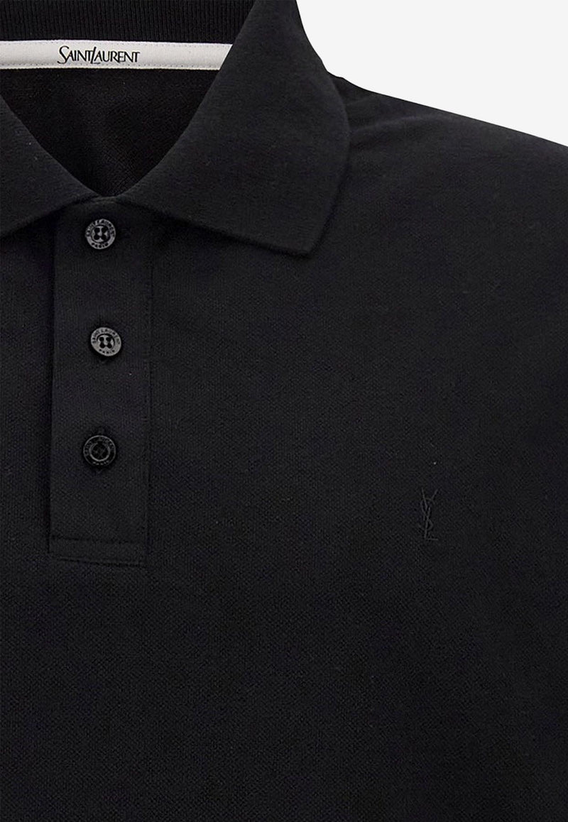 Saint Laurent Cassandre Embroidered Polo T-shirt Black 844845Y37HC1000_Black_29852089