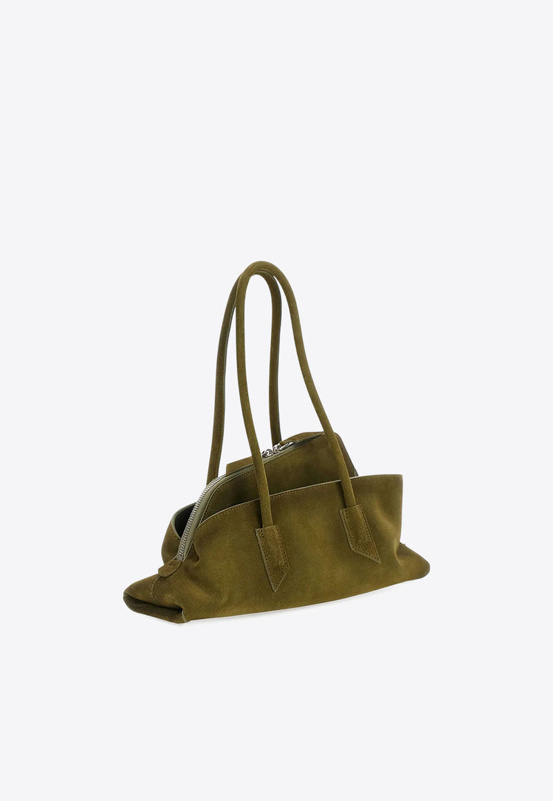 The Attico Small La Passeggiata Suede Shoulder Bag Khaki 250WAH00058LBT108AA_853